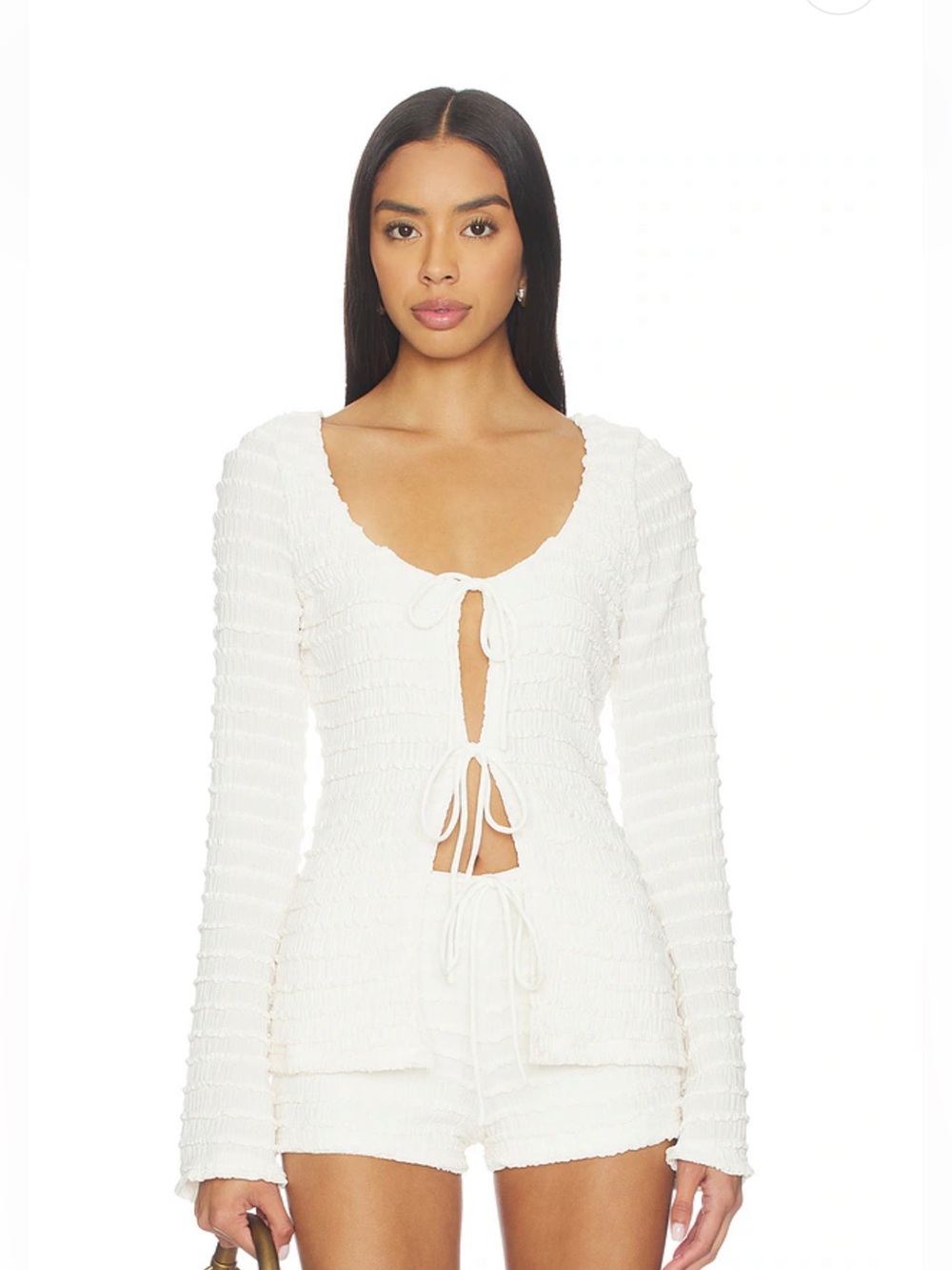 Adalee Ruffle Texture Top in White